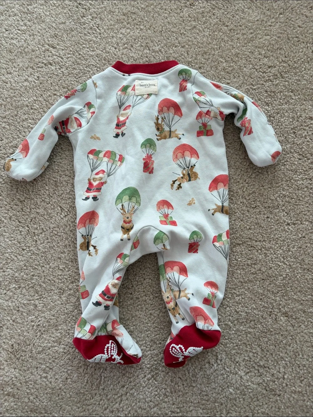 Holiday Santa and Reindeer Footed One-Piece - Red Trim